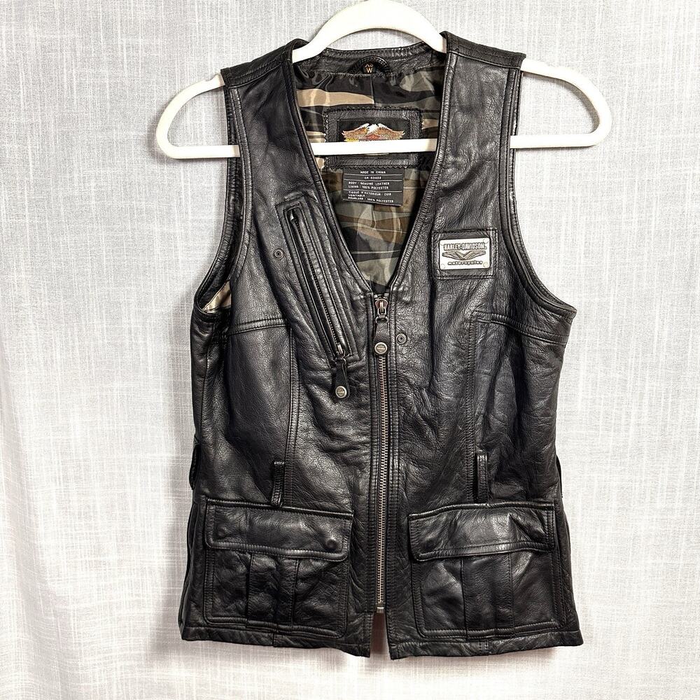 Harley Davidson Leather Best Women’s Size X-Small Camo Lining Motorcycle Riding